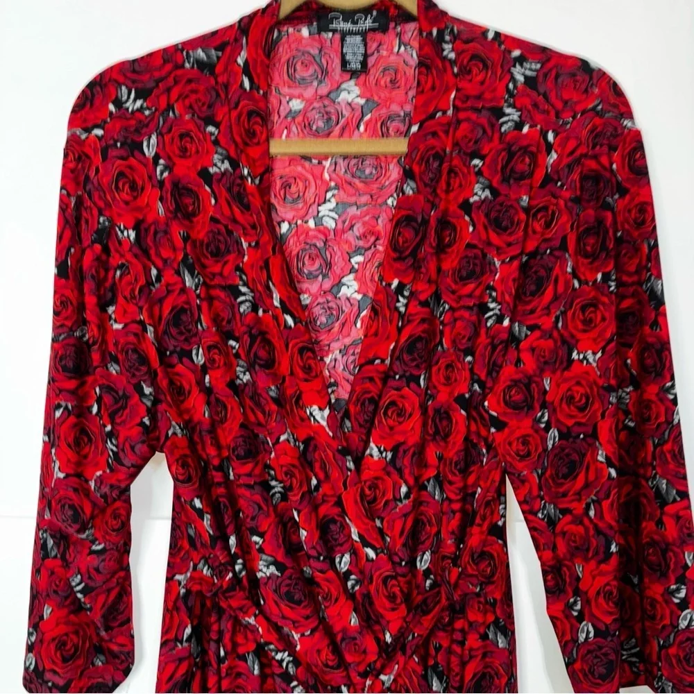 Rene Rofe Red Floral Robe Women Large Open Front - Picture 4 of 8